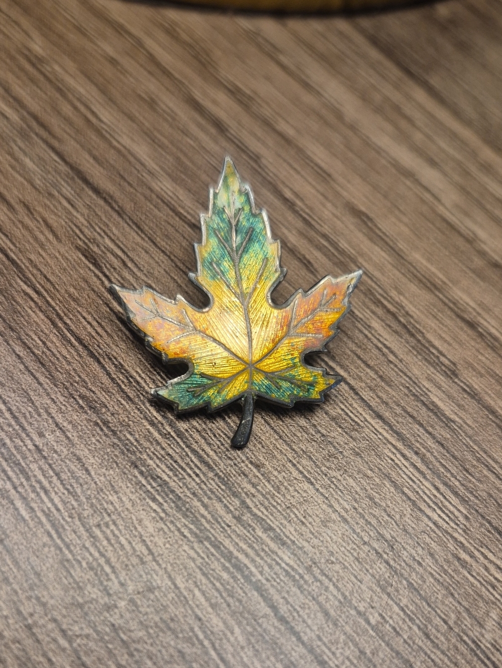 Sterling Enamel Canadian Autumn Colorful Maple Leaf Brooch Pin Vintage